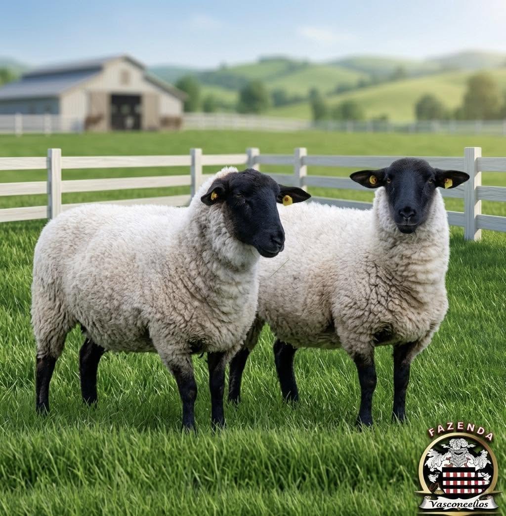 Ovelhas de rosto preto no pasto verde da fazenda